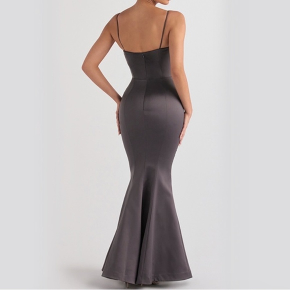 House Of Cb Violette Satin Mermaid Gown Dark Grey Gem